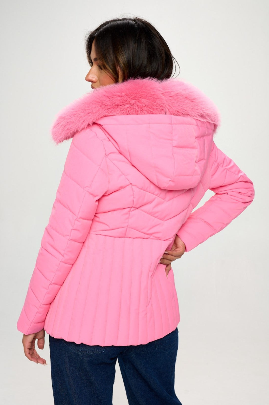 Divamo - Puffer Coat with with Removable Faux Fur Collar