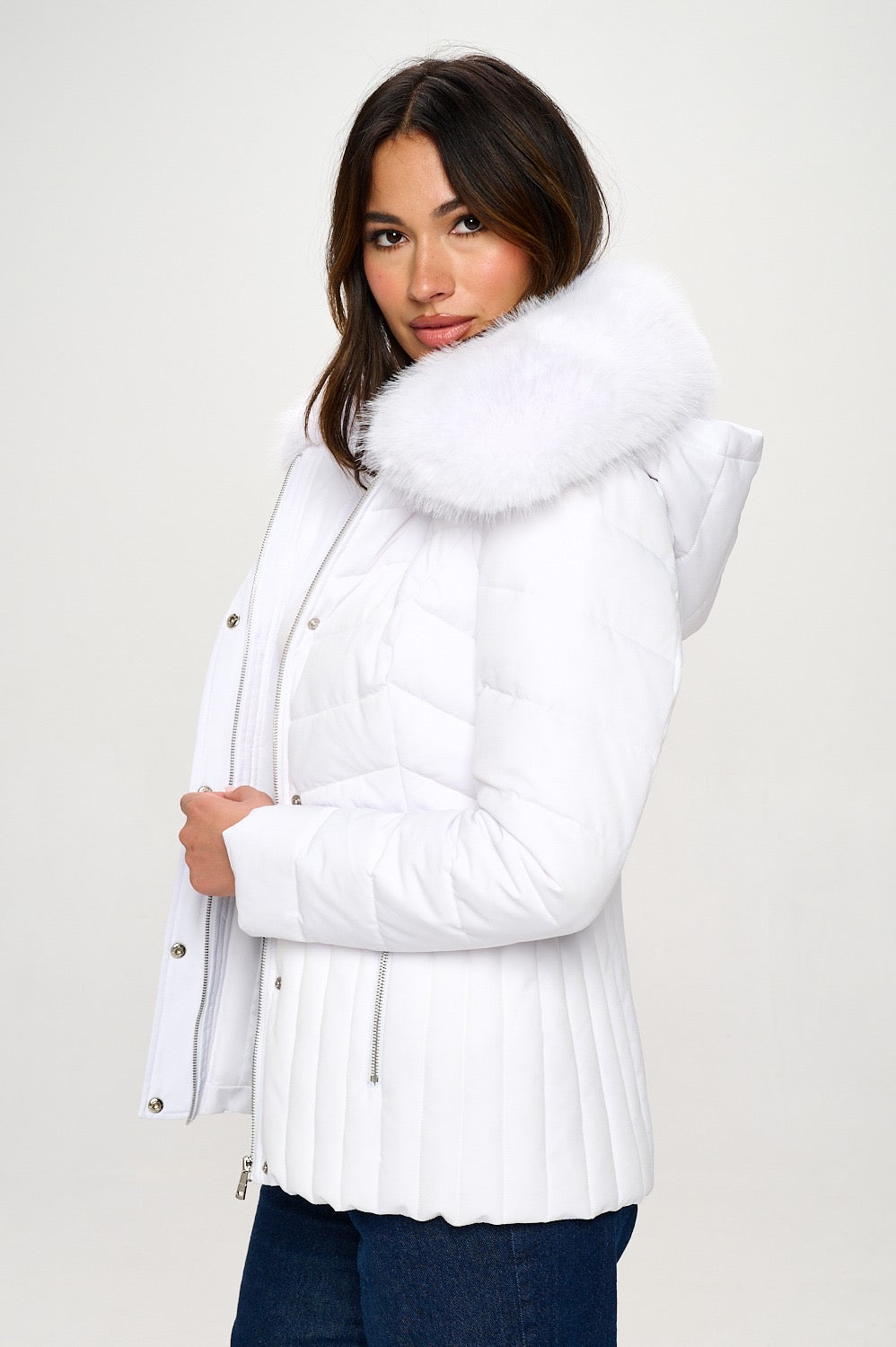Divamo - Puffer Coat with with Removable Faux Fur Collar