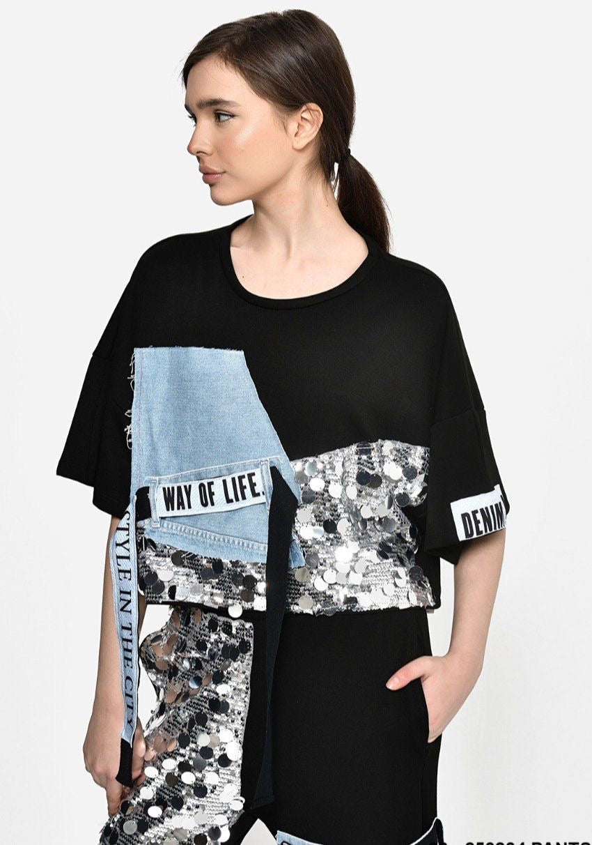 Divamo - Cotton/Denim Set with Sequence