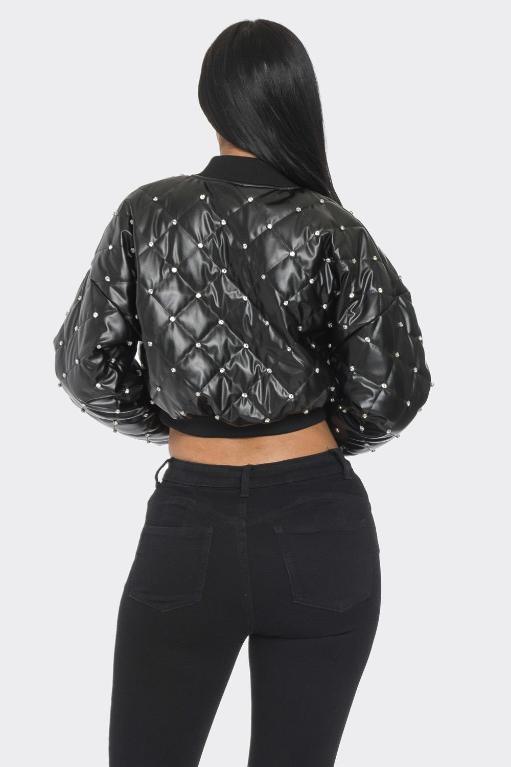 Divamo - QUILTED JACKET W/ RHINESTONE DETAIL