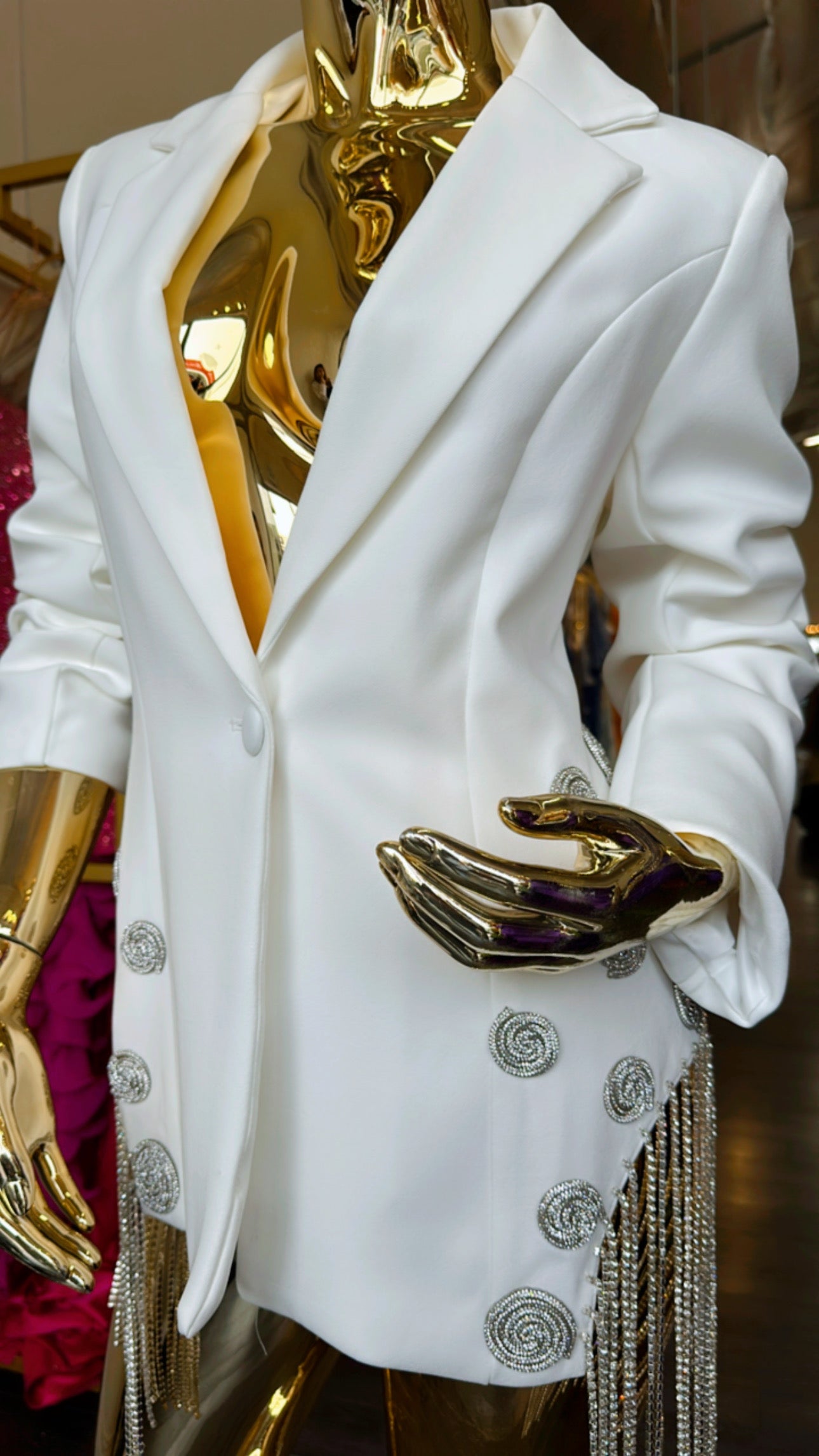 Divamo - White Blazer Jacket with silver spiral embellishments