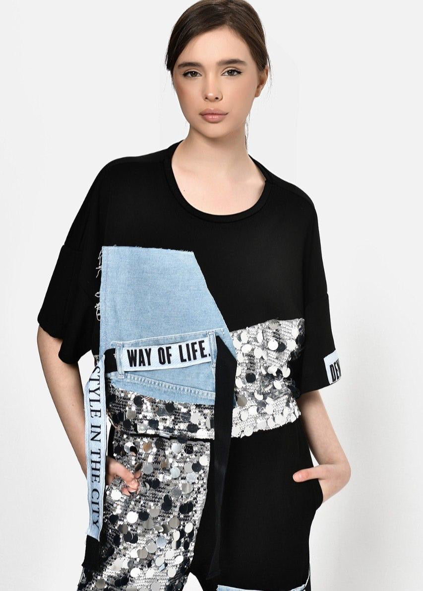 Divamo - Cotton/Denim Set with Sequence