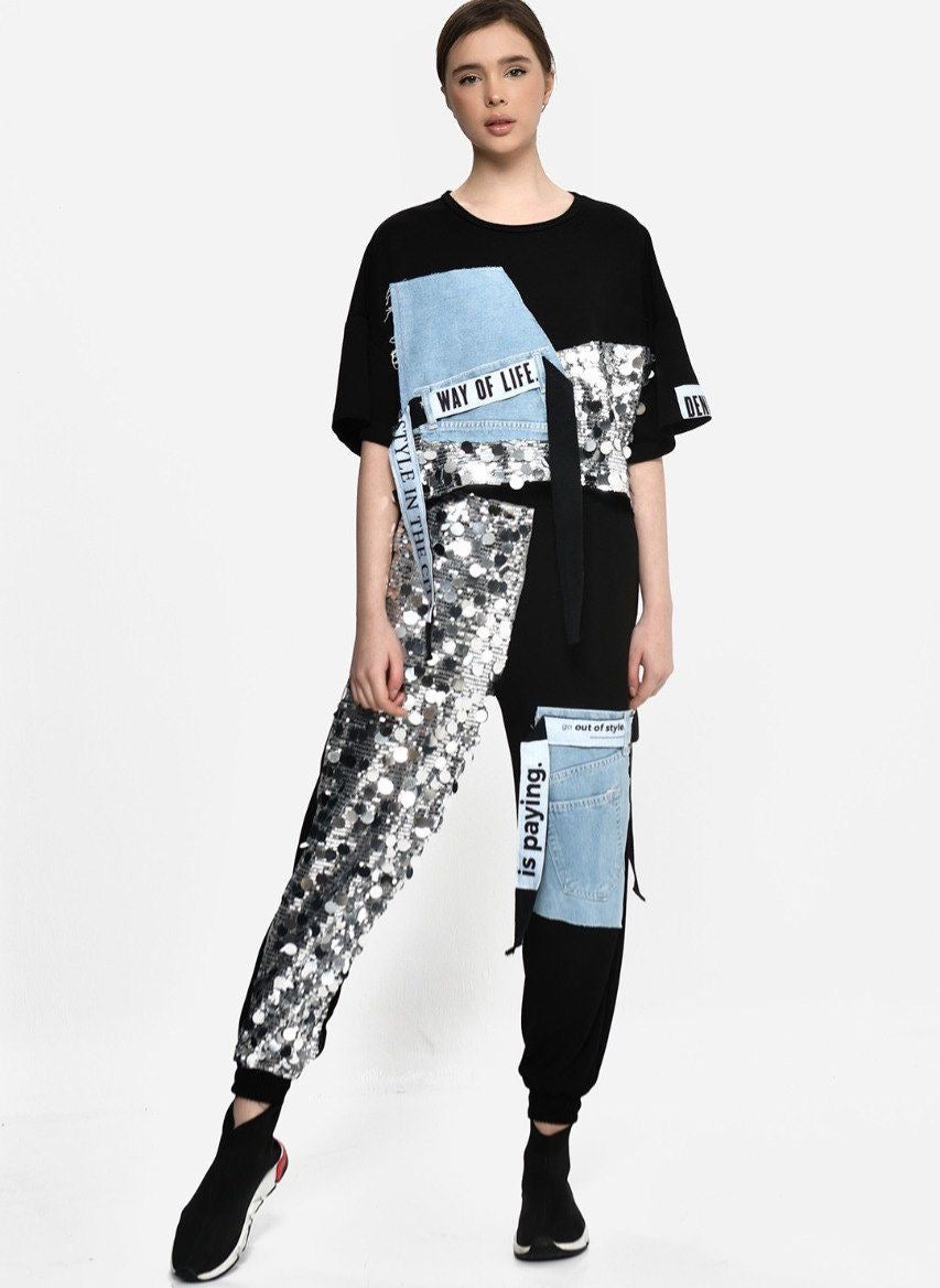 Divamo - Cotton/Denim Set with Sequence
