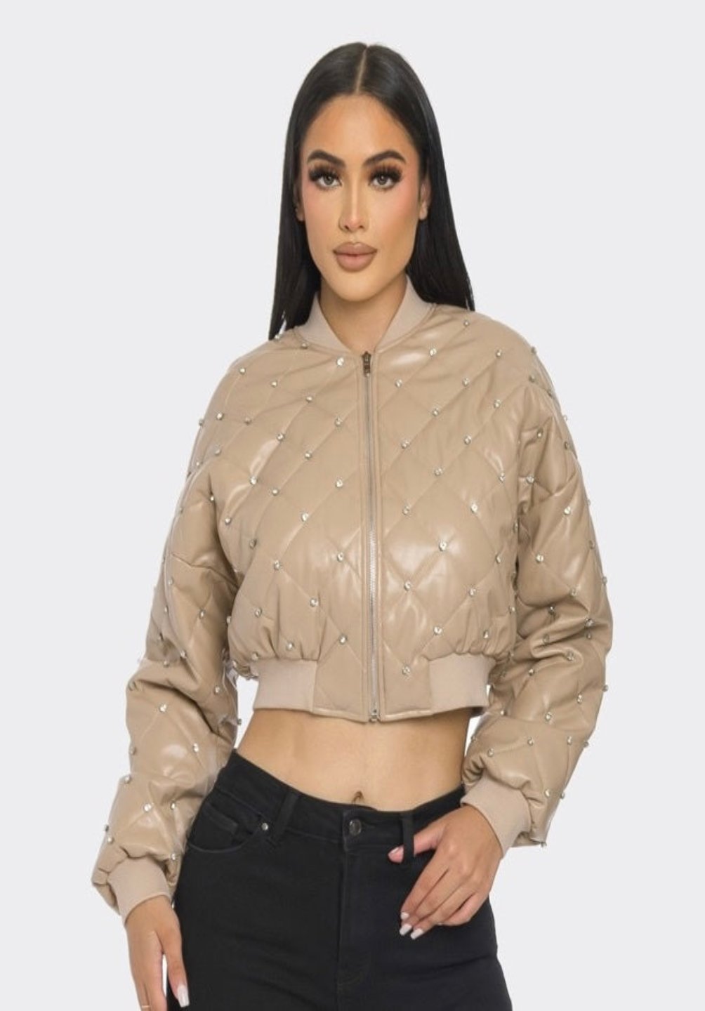 Divamo - QUILTED JACKET W/ RHINESTONE DETAIL