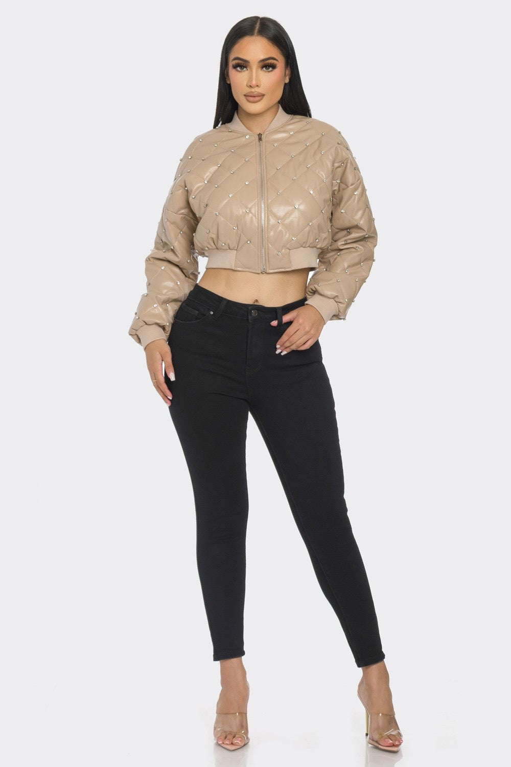 Divamo - QUILTED JACKET W/ RHINESTONE DETAIL