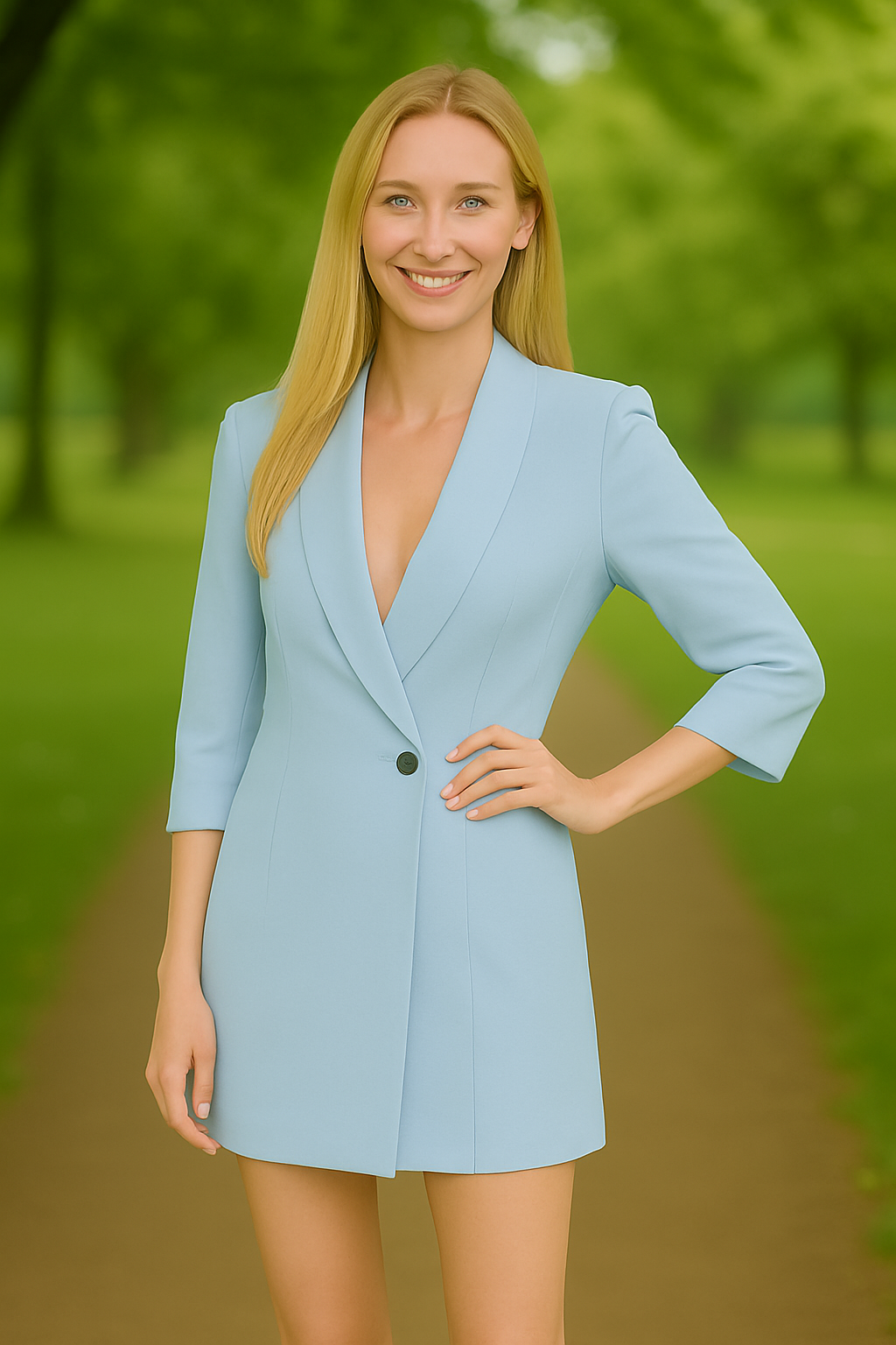 Divamo - Sky Blue Blazer Romper – Power Meets Elegance