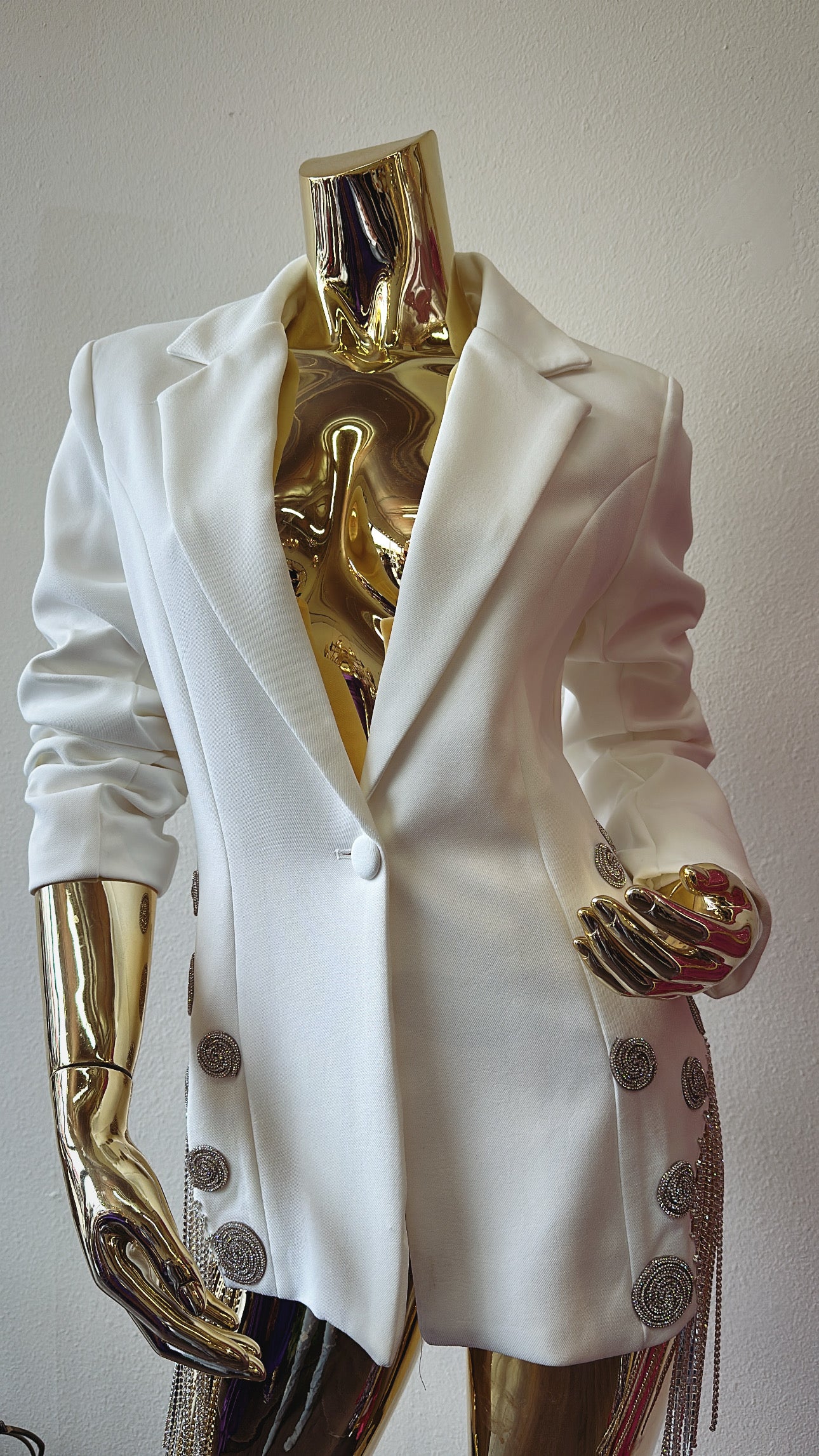 Divamo - White Blazer Jacket with silver spiral embellishments