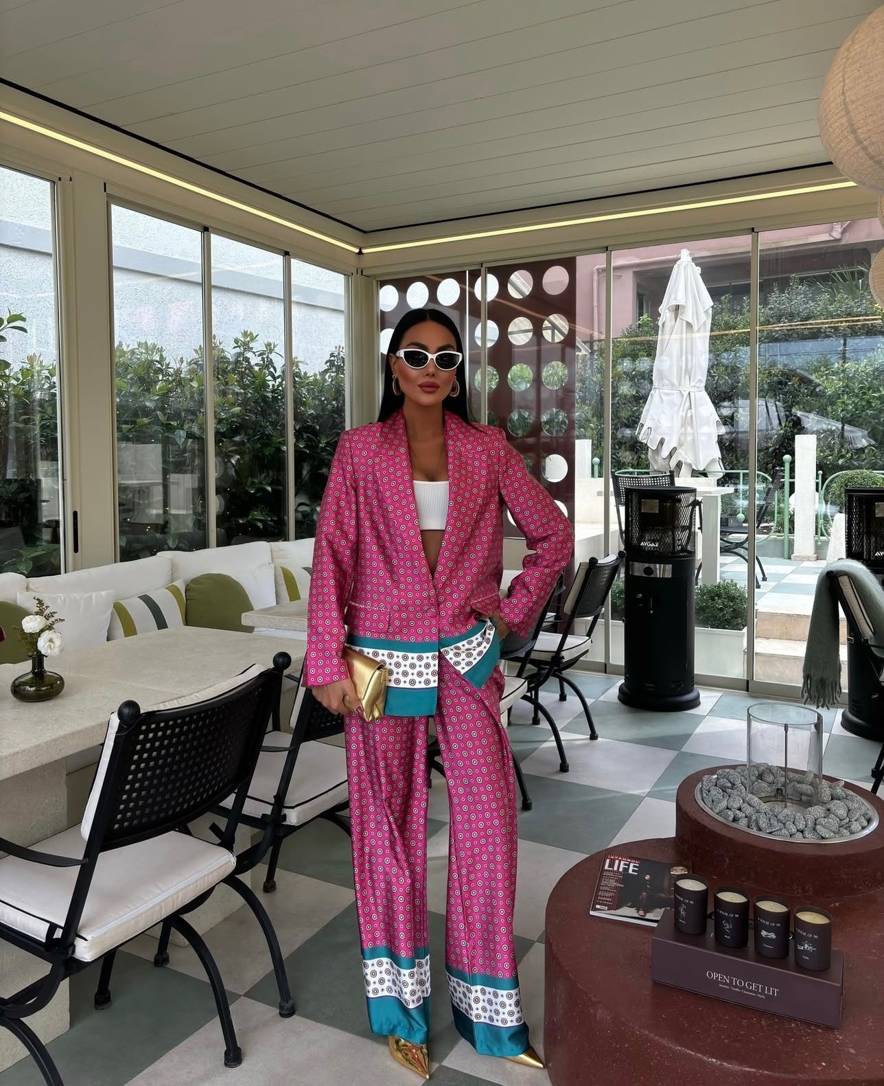 Divamo - Satin Printed Set (Jacket and Pant)