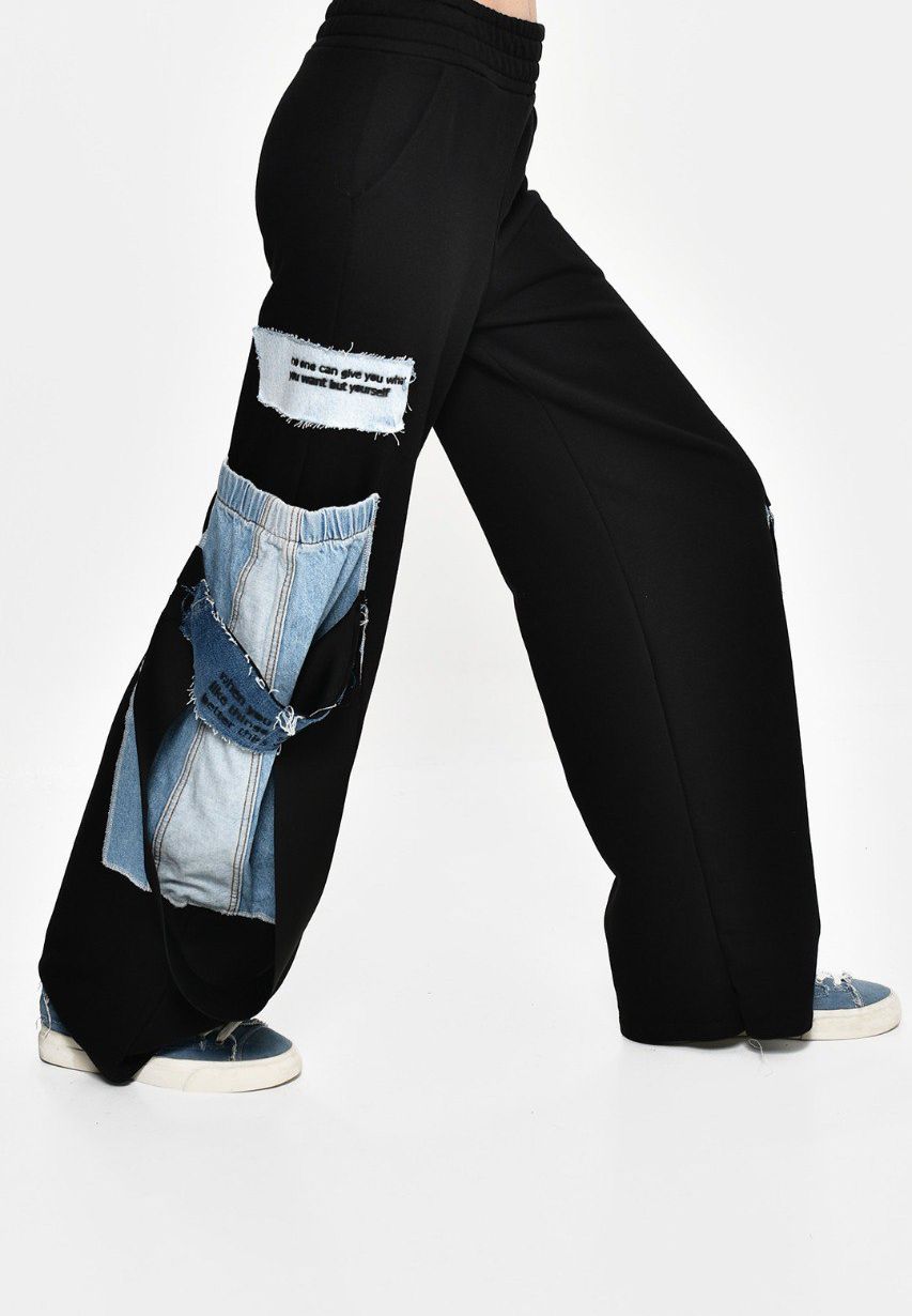 Divamo - Wild Pant with Denim Pockets - BK/Denim