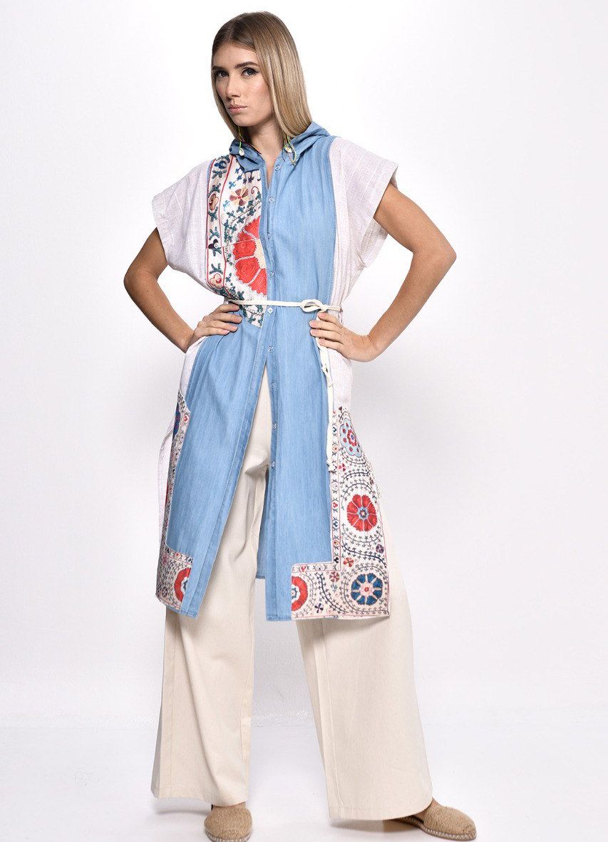 Divamo - Denim/Lenin Vest With Embroidery Pattern