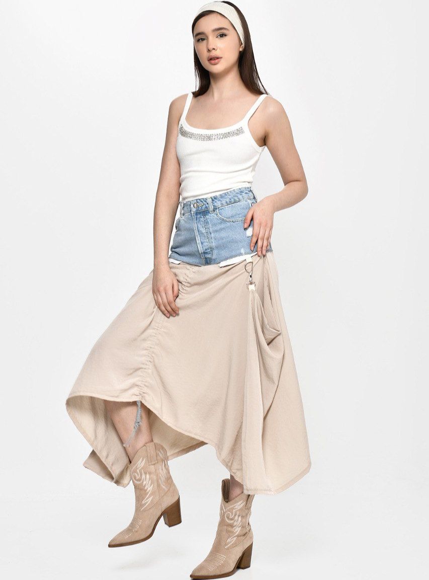 Divamo - Women's Vintage Denim Cargo Skirt - BG/Denim