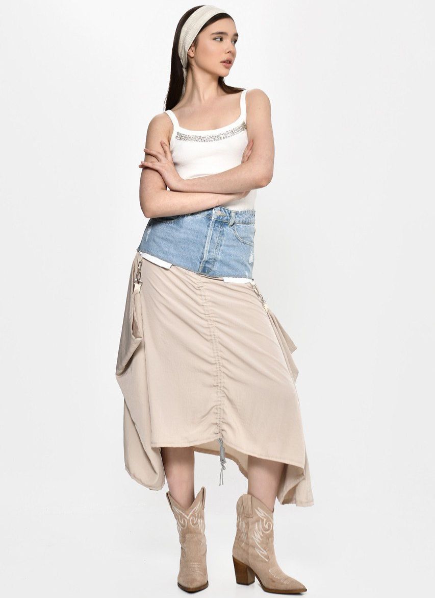 Divamo - Women's Vintage Denim Cargo Skirt - BG/Denim