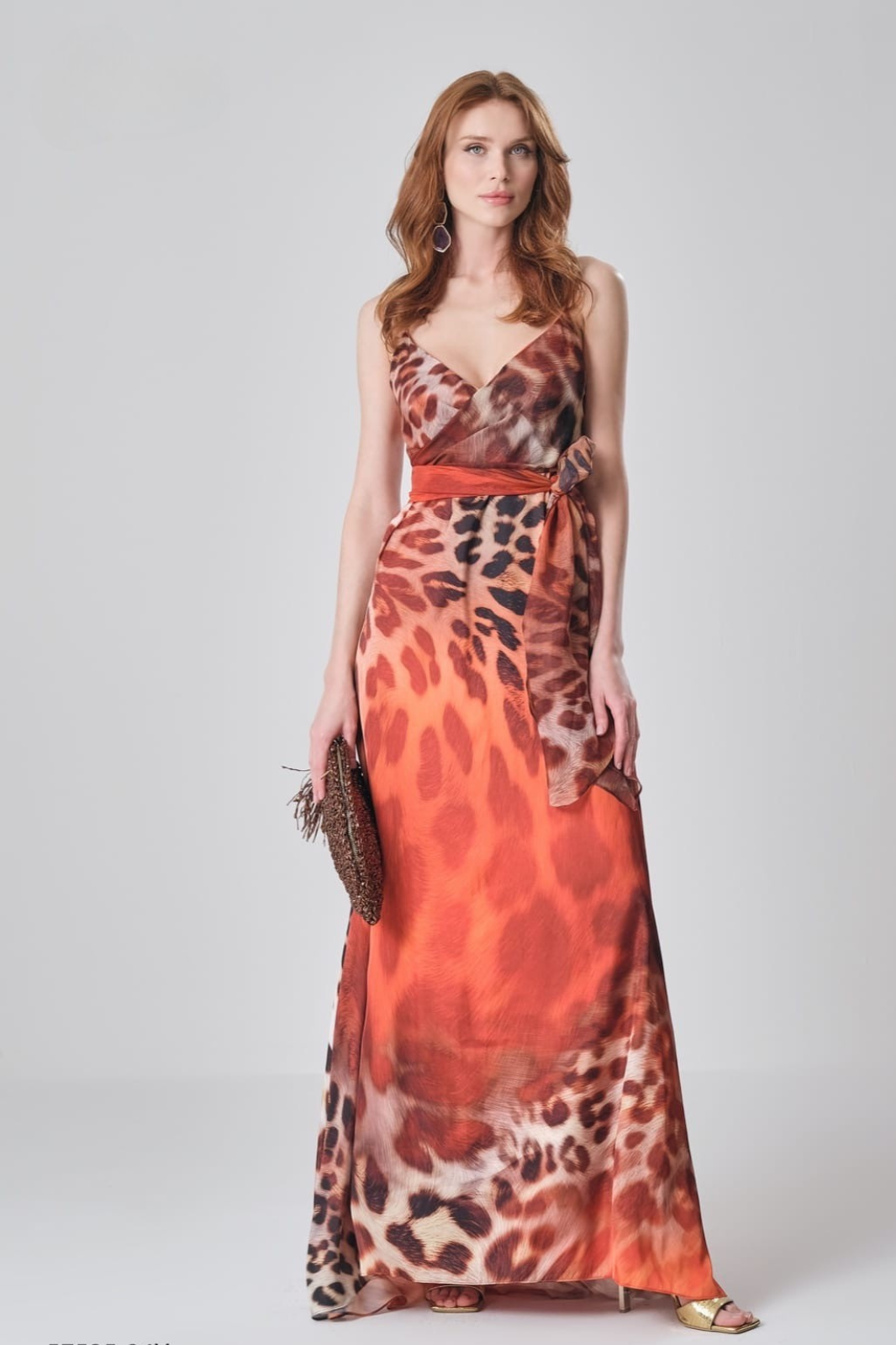 DIvamo - Summer Long dress - Orange Floral With Straps