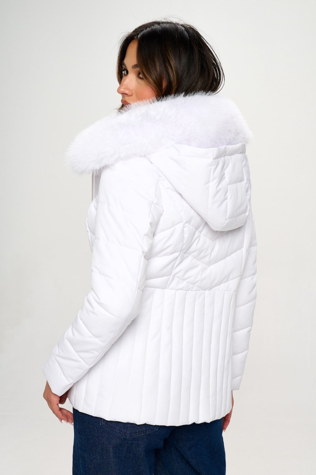 Divamo - Puffer Coat with with Removable Faux Fur Collar