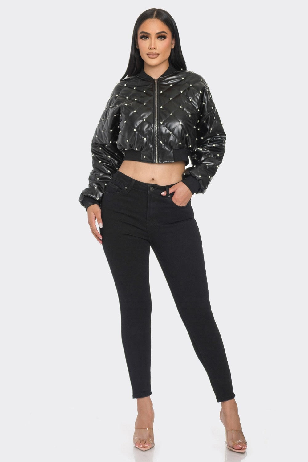 Divamo - QUILTED JACKET W/ RHINESTONE DETAIL