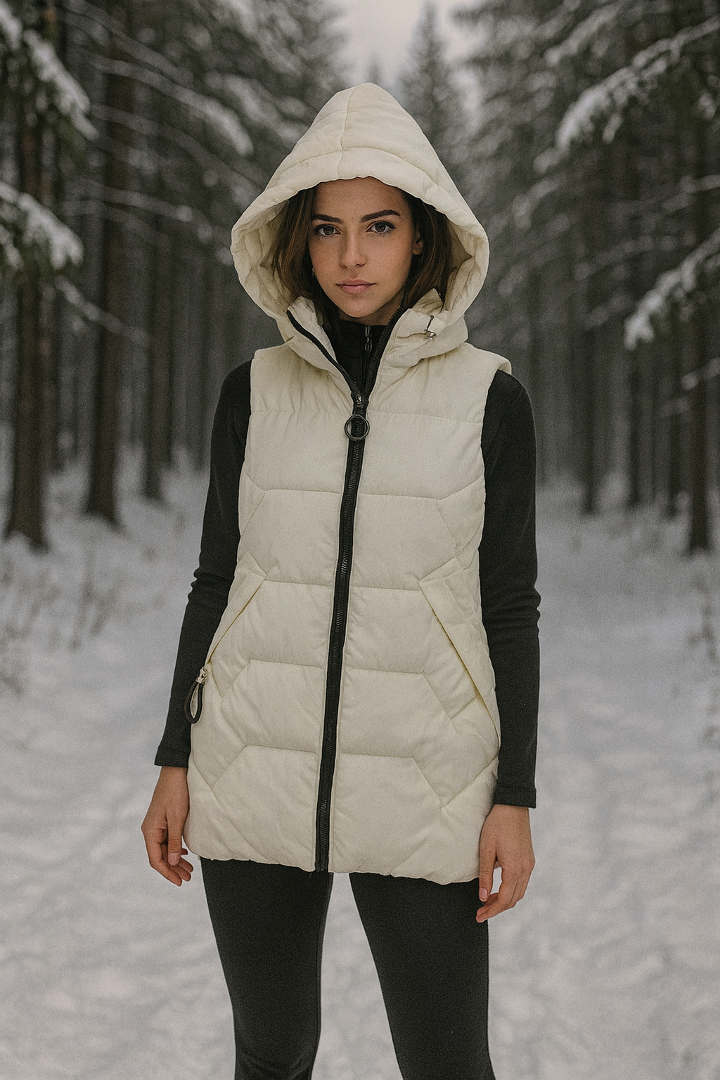 Divamo - Ivory Hooded Quilted Puffer Vest