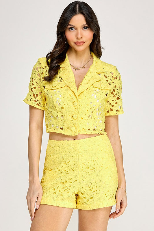 Divamo - Yellow lace short set