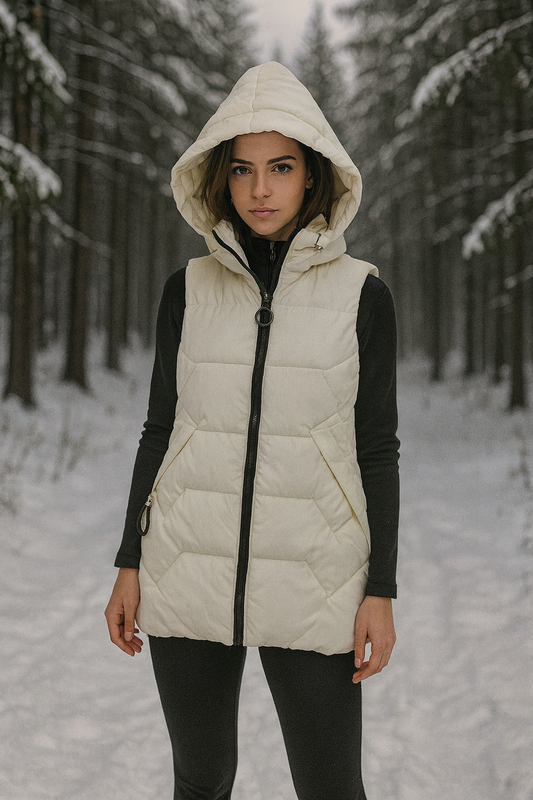 Divamo - Ivory Hooded Quilted Puffer Vest