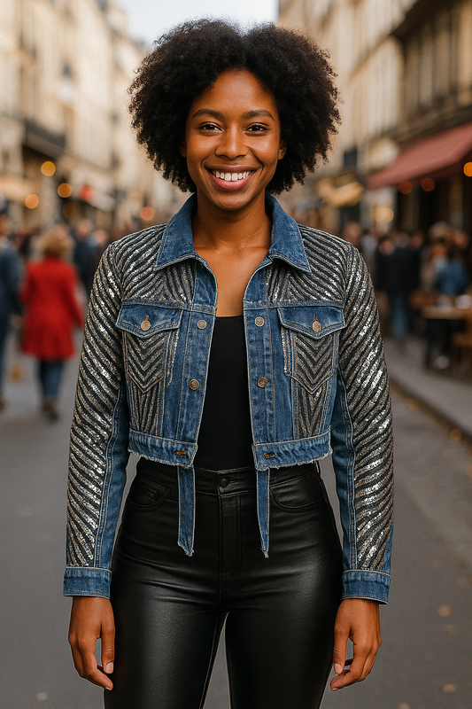 Divamo - Denim Jacket with Metallic Sequin